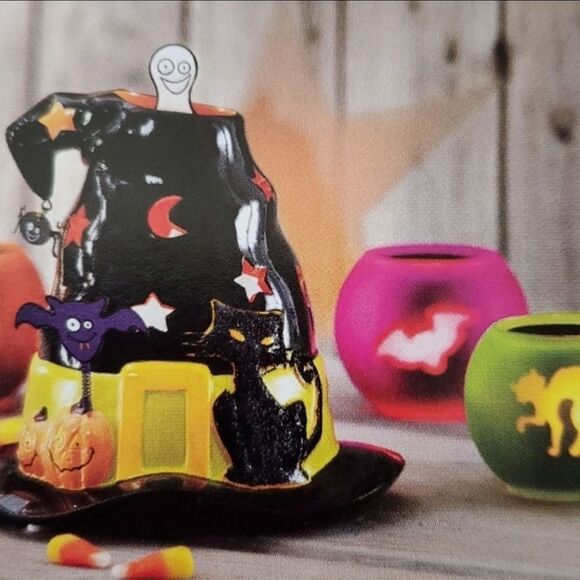 💜Partylite Black Whimsical Witch Hat Tealight Candle Holder - Picture 1 of 10